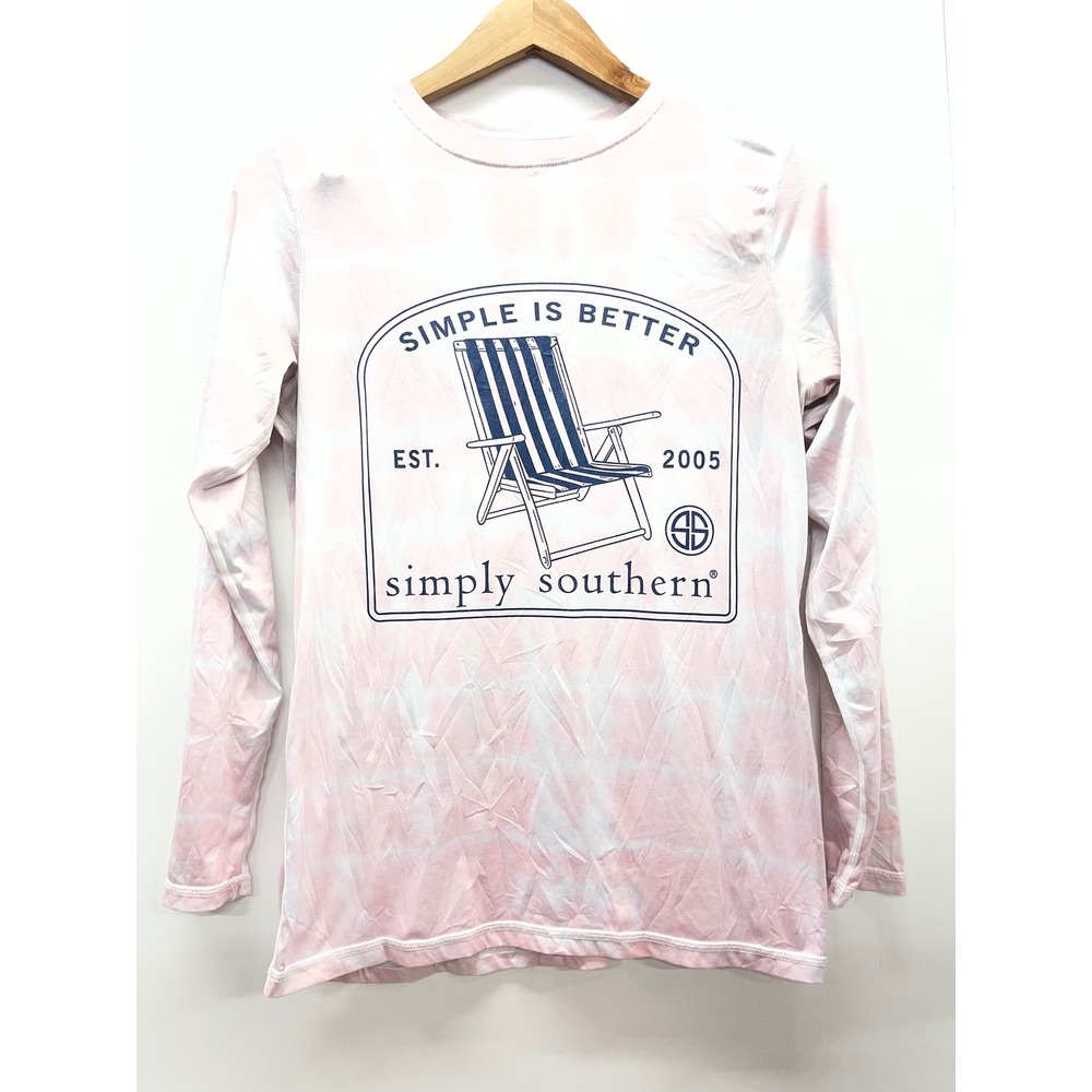 Simply Southern Small Pink Tie Dye Long Sleeve Beach Chair Graphic Tee Shirt